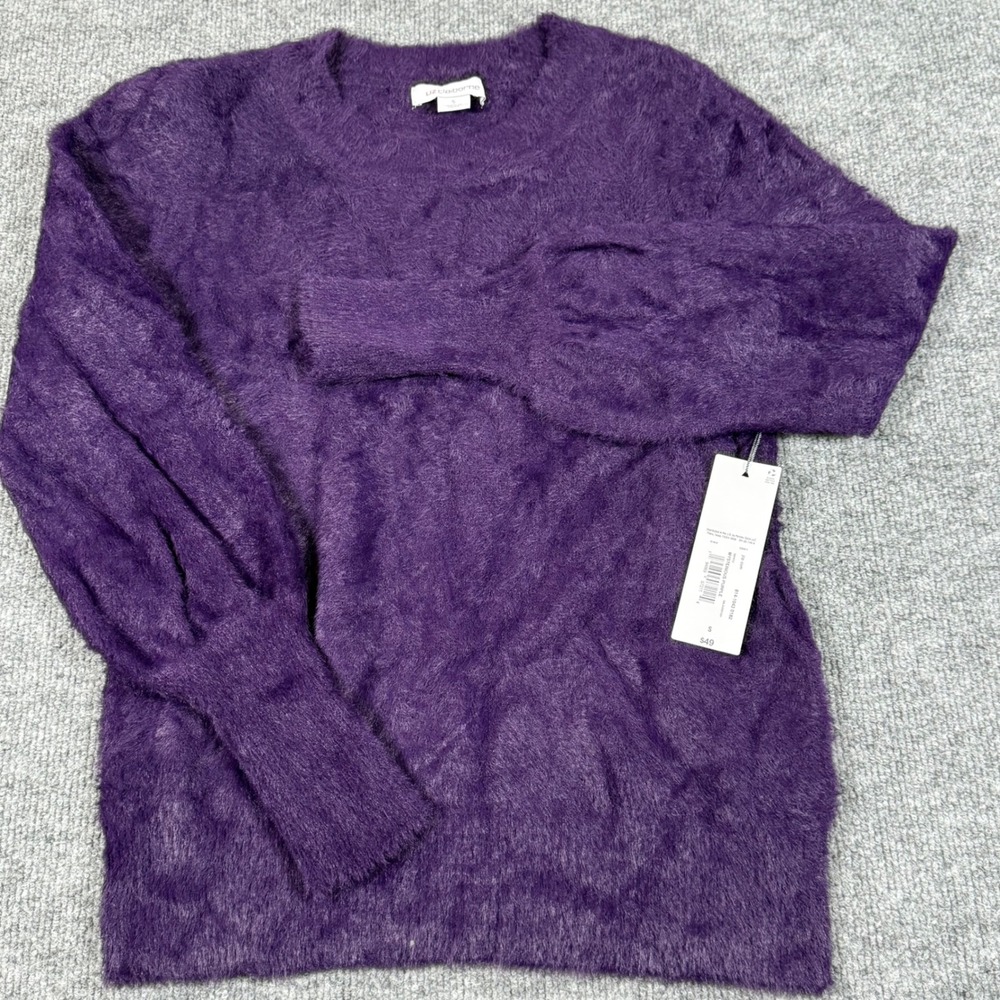 Liz Claiborne Small‎  Purple Fuzzy Knit Sweater Crew Neck Winter Chic NWT Gift